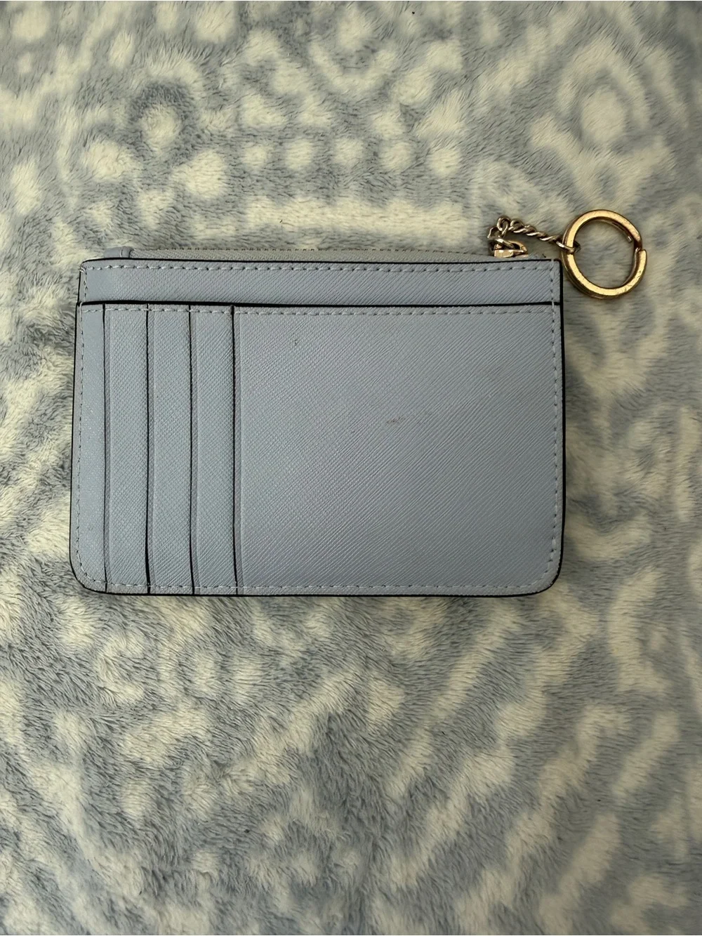 kate spade pale blue leather card holder with keyring